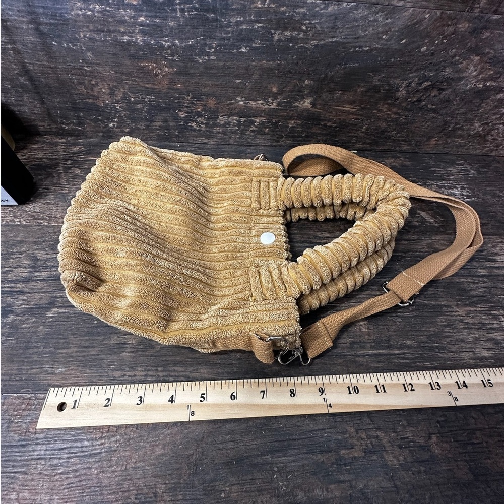Tan Mini Bag Purse with Ribbed Texture and Slouchy Shape - Picture 3 of 3